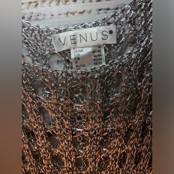 VENUS Metallic Silver Crochet Dress NWOT Medium - Picture 7 of 15